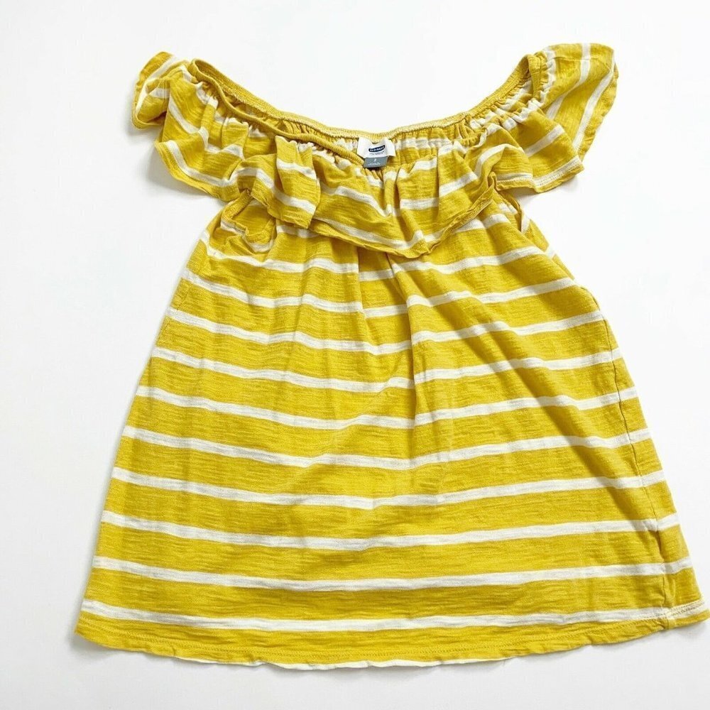Old Navy Womens Stripe Off The Shoulder Top Yellow/white Size Small